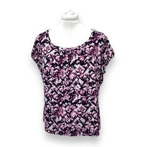 Worthington Womens Stretch Top 1X Abstract Print Polyester/Spandex Blend